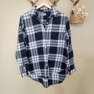 Blue and White Plaid Button-Up Shirt